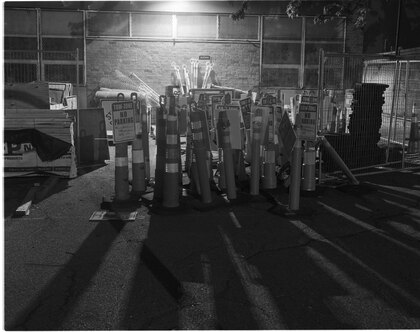 All the road cones gathered at night